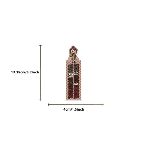 Detailed size view of cartoon bookmark with 13.28cm height and red checkerboard design