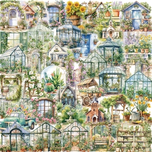 50 Stück wasserdichte Gartenhaus-Sticker für Scrapbooking und DIY-Tagebuchgestaltung