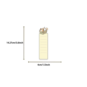 Detailed size view of the cat bookmark in a box, 14.27cm by 4cm dimensions shown