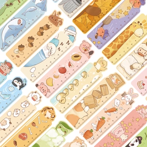Detail showing various cartoon animal patterns on 10cm colorful plastic bookmarks