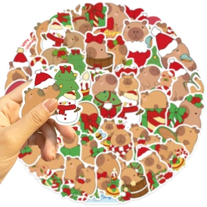 50 pieces of waterproof Christmas Capybara stickers for laptop and DIY luggage decoration