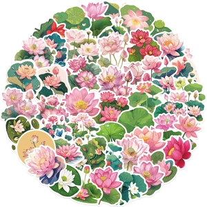 Collection of pink lotus flower graffiti stickers for laptop and DIY decoration