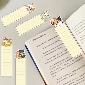 Cute cartoon cat bookmarks set with ruled lines on vintage book background