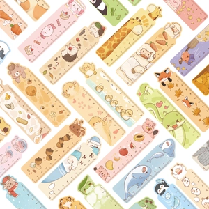 Detail view of colorful cartoon animal 10cm rulers with giraffe and fox patterns