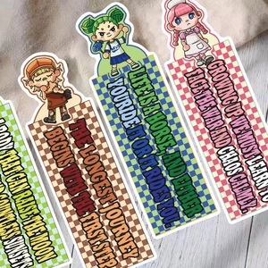 30pcs cute cartoon girl bookmarks with aesthetic plaid patterns and inspirational quotes