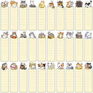 Macro view of 30 pieces cartoon cat bookmarks with ruled lines and cute kitten illustrations