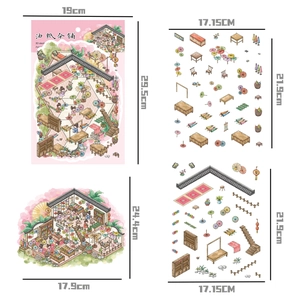 Vue détaillée éclatée du kit de maison miniature 3D DIY avec pièces de boutique d'ombrelles