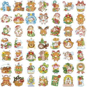 50 pieces holographic Christmas cow stickers for luggage and laptop waterproof diy decals
