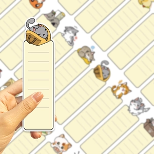 30pcs cute cartoon cat bookmarks with hand-held display and ruled lines for journaling