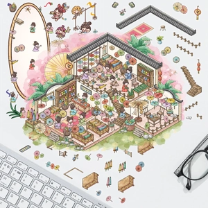 Autocollants 3D miniatures d'ombrelles en papier huilé avec personnages de dessins animés