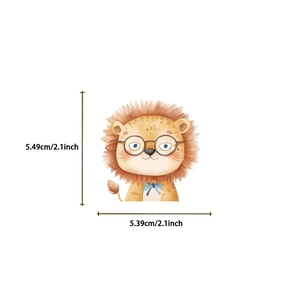 Waterproof cartoon lion sticker with glasses and bow tie in watercolor style, 2.1 inch