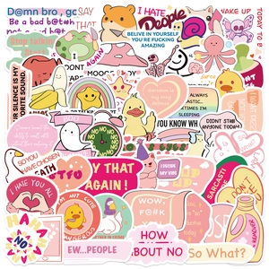 Autocollants De Dessin Animé Sarcastique Rose Humoristique Imperméable PVC Adhésif Décalcomanies Décoratives Pour Ordinateur Portable Valise Journal Cadeau