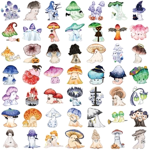 Set of 50 cartoon Halloween mushroom ghost waterproof stickers for laptop and DIY decor