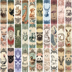 Pack de 30 marcapáginas de animales vintage con marcos antiguos e ilustraciones de arte