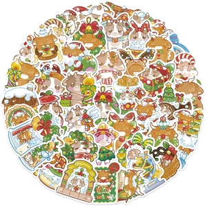 50 pieces holographic cartoon Christmas cow waterproof stickers for luggage and laptops