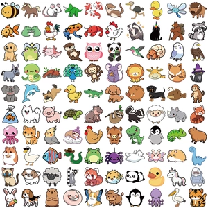 100-pack of cute cartoon animal graffiti stickers for DIY laptop and guitar decoration