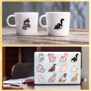 50pcs cute cartoon cat and flower waterproof stickers for laptops and water bottles