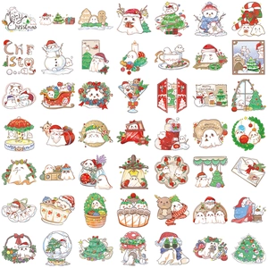 Set of 50 waterproof cartoon Christmas ghost stickers with festive trees and reindeer