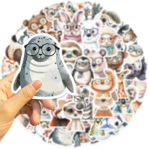 50pcs waterproof cartoon animal stickers with glasses for notebooks and luggage decoration