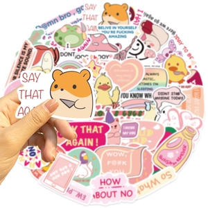50 pièces d'autocollants drôles d'animaux roses avec slogans humoristiques pour cahiers