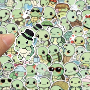50pcs waterproof cartoon turtle stickers for luggage and laptops with cute green designs