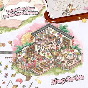 Autocollants De Paysage 3D Superposés Pour Scrapbooking DIY Style Chinois Ancien Boutique De Parapluies En Papier Huilé PET