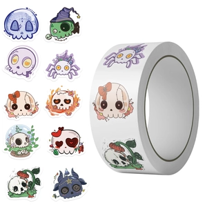 Groovy Skull Stickers Roll Waterproof PVC Cartoon Halloween Decorative Labels For Scrapbooking Envelope Seal DIY Crafts