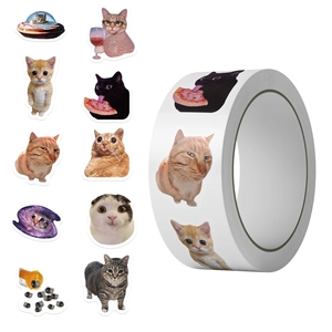 500-count roll of cartoon cat meme stickers for scrapbooking and envelope sealing decor