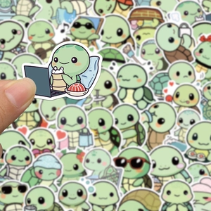 Set of 50 cute waterproof cartoon turtle stickers for laptops and luggage decoration