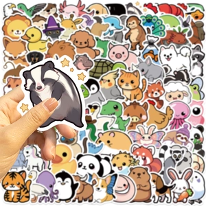 Detailed close-up of waterproof animal stickers showing panda and lion cartoon designs