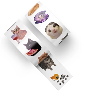 Detail of adhesive sticker roll featuring creative cartoon cat prints for scrapbooking