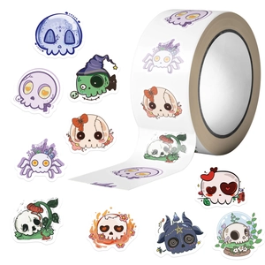 500-count Groovy Skull decorative sticker roll with colorful Halloween cartoon patterns
