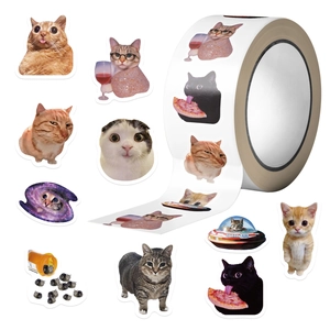 Funny Cat Meme Decorative Sticker Roll Cartoon Animal PVC Adhesive Labels For Scrapbooking Journaling Envelope DIY Stationery