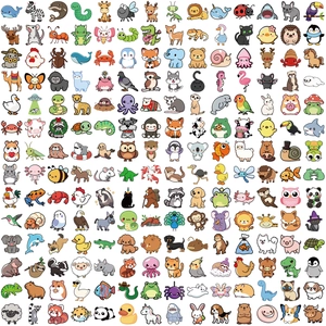 Set of 196 colorful waterproof cartoon animal stickers for laptops and guitar decoration