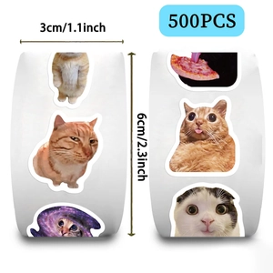Detail view of cartoon cat expression stickers, 500 pieces per roll, 3cm width stickers