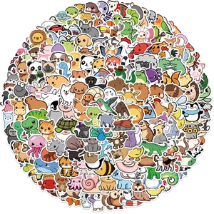 Collection of 200 waterproof cartoon animal stickers for DIY guitar and laptop decor