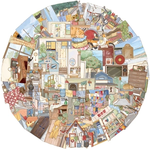 50 pieces of waterproof PET stickers featuring vintage Japanese style street life scenes
