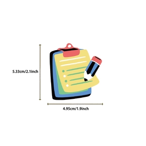 Detailed size chart for back to school clipboard sticker, 2.1 x 1.9 inches dimension