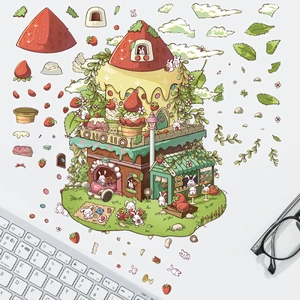 3D strawberry house stickers and cute rabbit characters for DIY creative journals