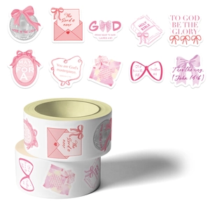 500pcs pink bow stickers roll with religious quotes for envelopes and journaling