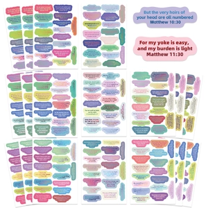 Set of colorful cartoon Bible verse stickers for DIY crafts and journaling decoration