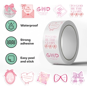 500pcs pink bow Christian Bible verses roll stickers for journal and envelope seals