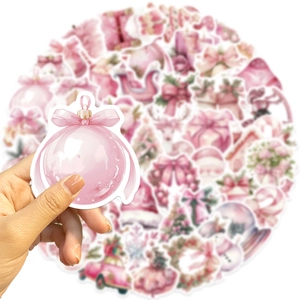 Détails d'autocollants de Noël roses en vinyle imperméable avec motifs festifs variés