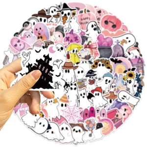 Set of 100 cute pink and white Halloween ghost stickers for laptop and DIY decoration