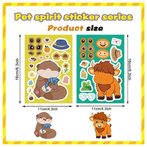 DIY cartoon animal party stickers featuring otter and yak with interchangeable accessories