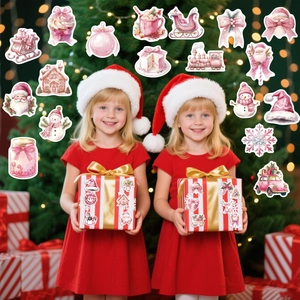 Lot de 50 autocollants de Noël aquarelle rose pour boîtes cadeaux et décorations DIY
