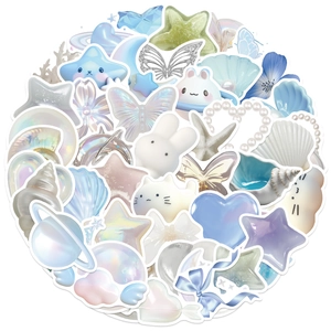 50pcs 3D style dream galaxy stickers with cute stars, rabbits, and planets for DIY decoration