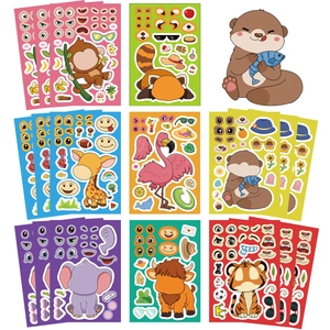 DIY cartoon animal stickers set with 8 themes for kids to make faces and decorate
