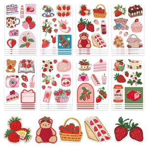 Kawaii strawberry sticker pack with cute bears and cupcakes for DIY scrapbooking decor