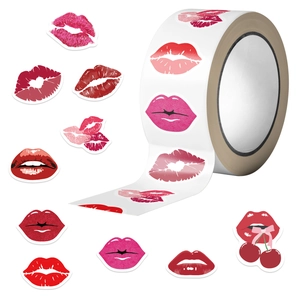 500pcs red lip sticker roll with assorted glitter and cherry heart kiss designs